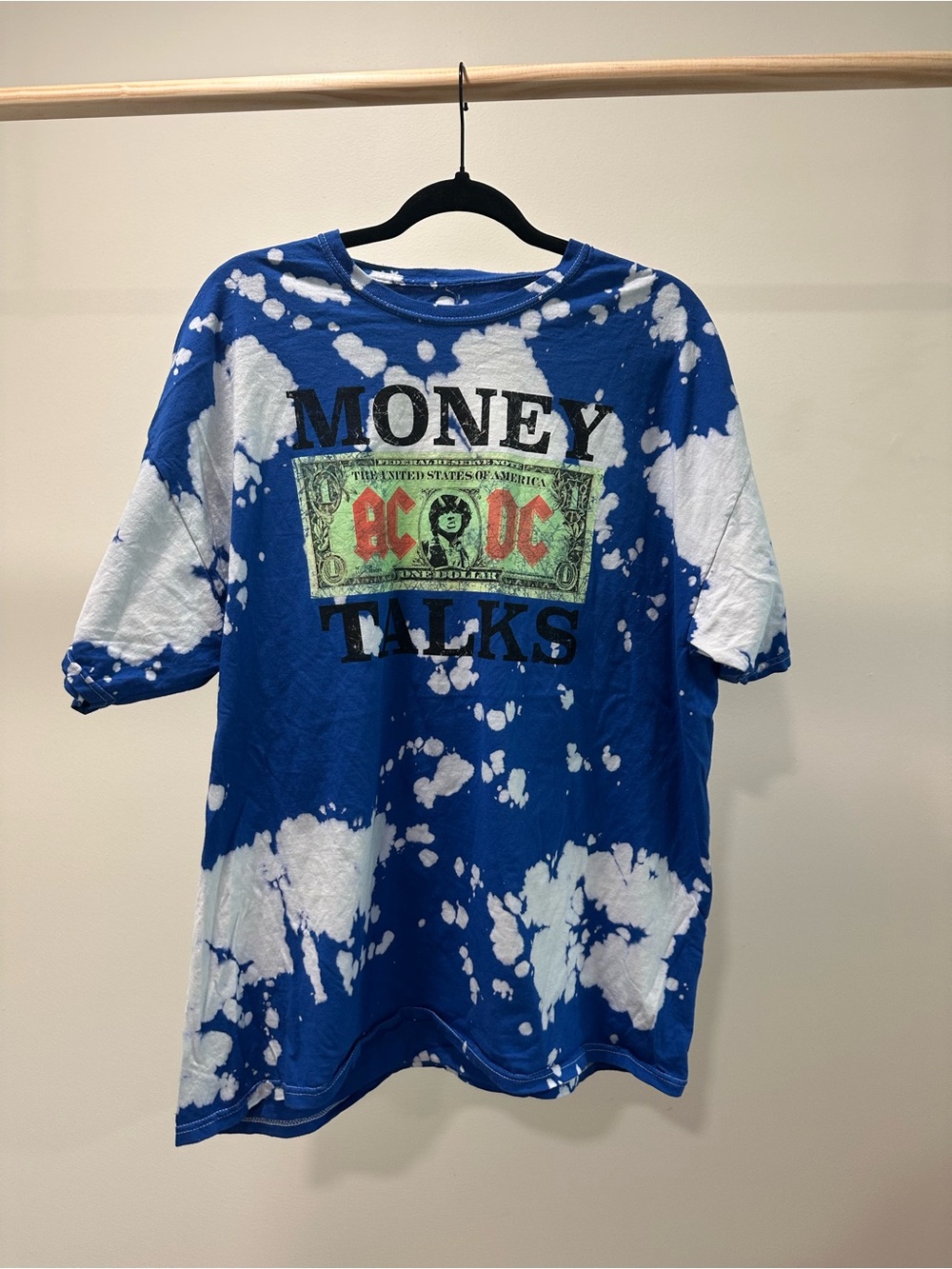 AC/DC Blue and White Bleach-Splatter Graphic Tee